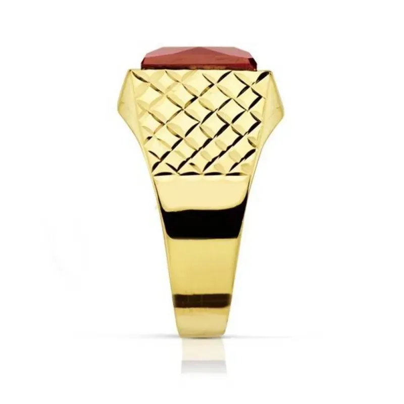 Sello oro 18k piedra espinela roja 10mm. cuadrado [AA2308]