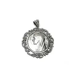 Medalla colgante plata ley 925m 40mm. rostro Virgen Fátima [AA8158]