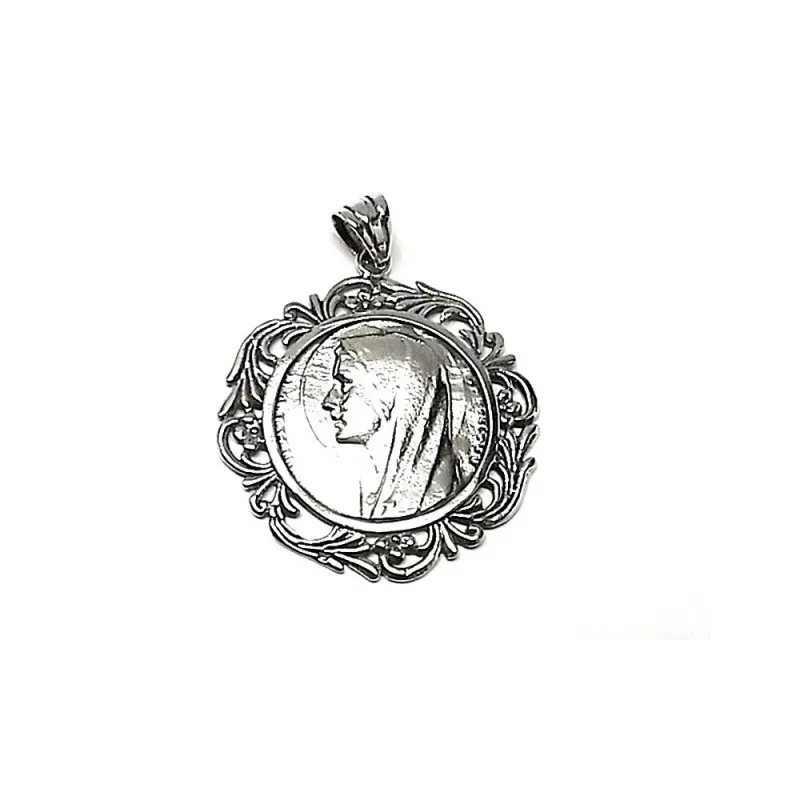 Medalla colgante plata ley 925m 40mm. rostro Virgen Fátima [AA8158]