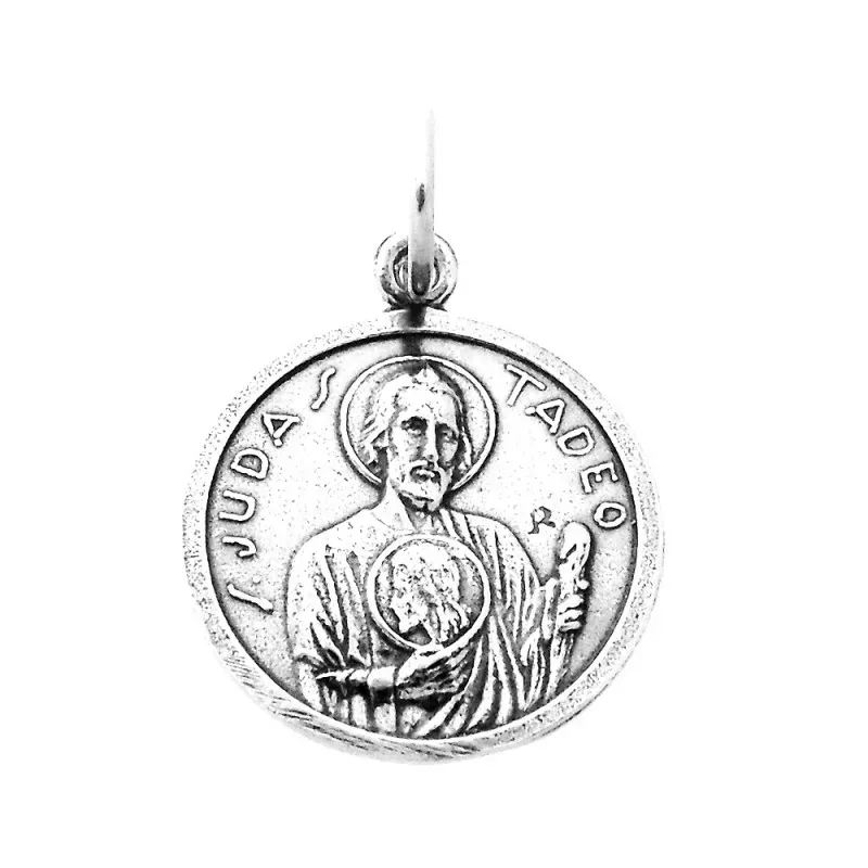 Medalla plata ley 925m oxidada San Judas Tadeo 17mm. circular [AB0545]
