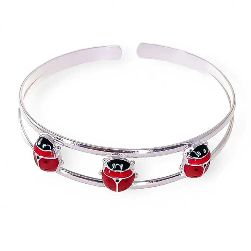 Brazalete plata ley 925m abierto mariquitas esmaltadas [AB0556]
