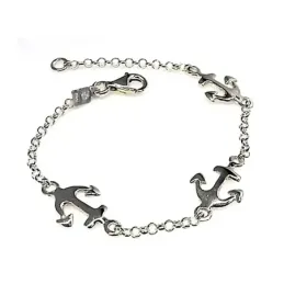 Pulsera plata ley 925m lisa cadena rolo motivo anclas [AB0281]