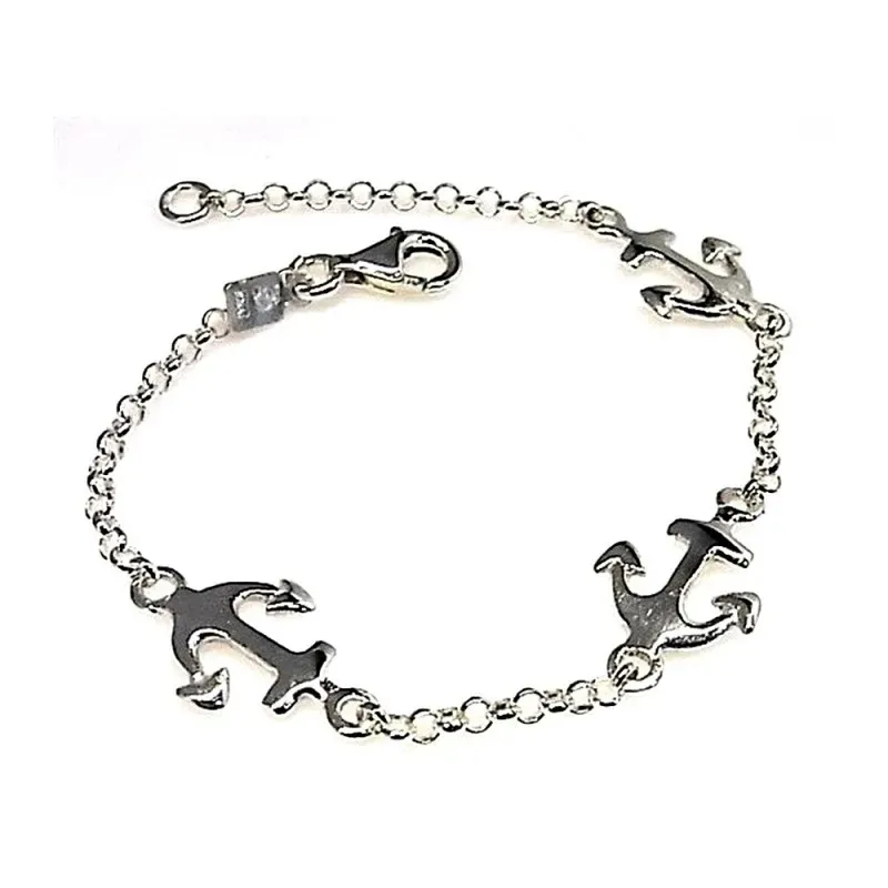 Pulsera plata ley 925m lisa cadena rolo motivo anclas [AB0281]