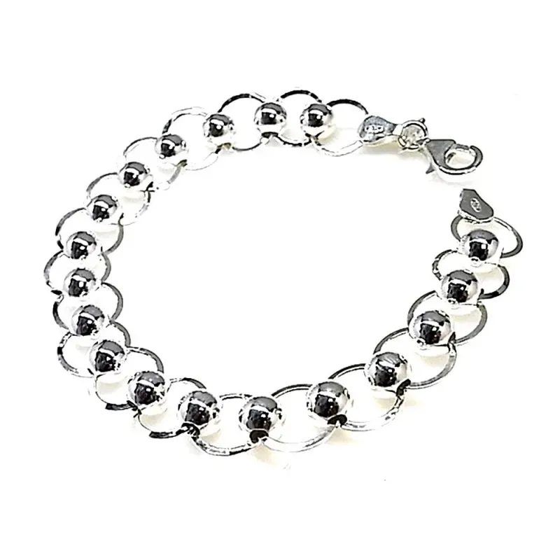 Pulsera plata ley 925m asas planas bolas 6mm.  [AB0329]