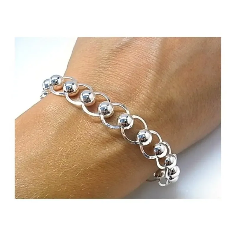 Pulsera plata ley 925m asas planas bolas 6mm.  [AB0329]