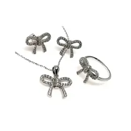 Juego plata Ley 925m lazo rodiado piedras circonitas blancas [AB0849]
