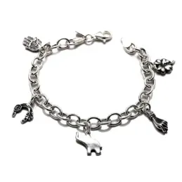 Pulsera plata Ley 925m fetiches 19.5cm. motivos suerte [AB0969]