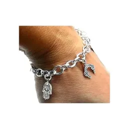 Pulsera plata Ley 925m fetiches 19.5cm. motivos suerte [AB0969]