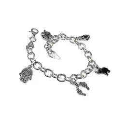 Pulsera plata Ley 925m fetiches 19.5cm. motivos suerte [AB0969]