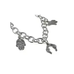 Pulsera plata Ley 925m fetiches 19.5cm. motivos suerte [AB0969]