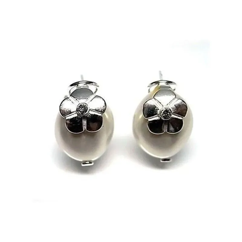 Pendientes plata Ley 925m flor perla shell [AB1339]