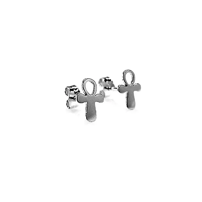 Pendientes plata Ley 925m cruz vida 10mm. [AB1426]