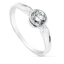 Sortija oro blanco 18k centro circonita 6mm. [AB2434]