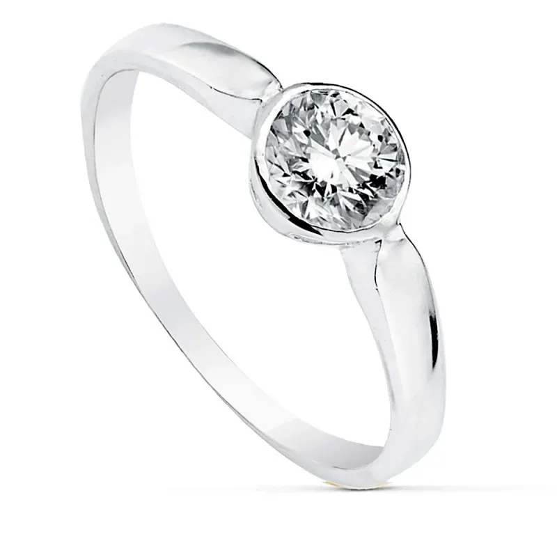 Sortija oro blanco 18k centro circonita 6mm. [AB2434]