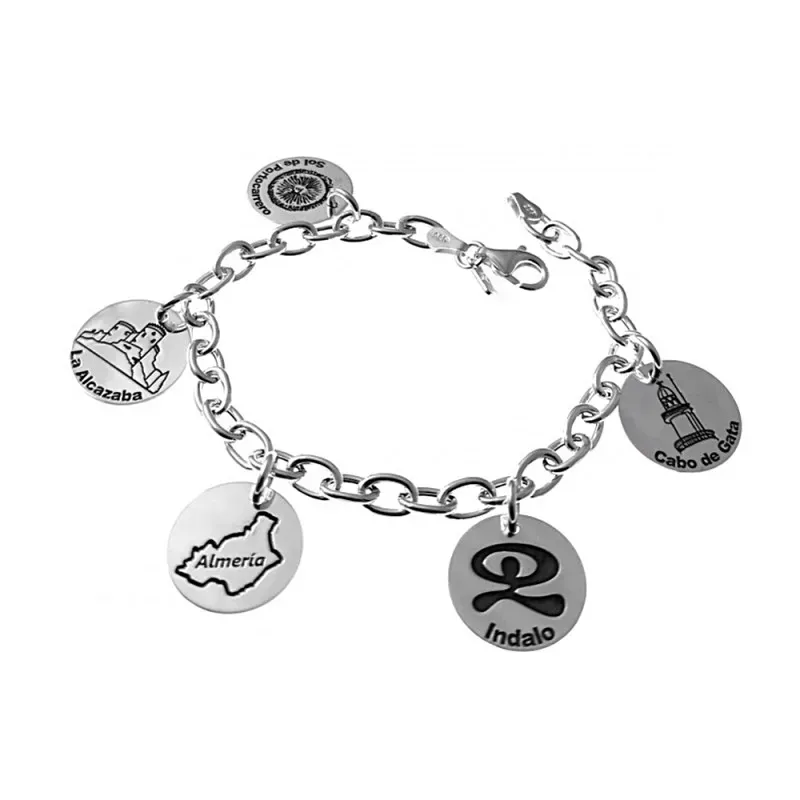 Pulsera plata ley 925m 19cm. discos 15mm. motivos Almería [AB2694]