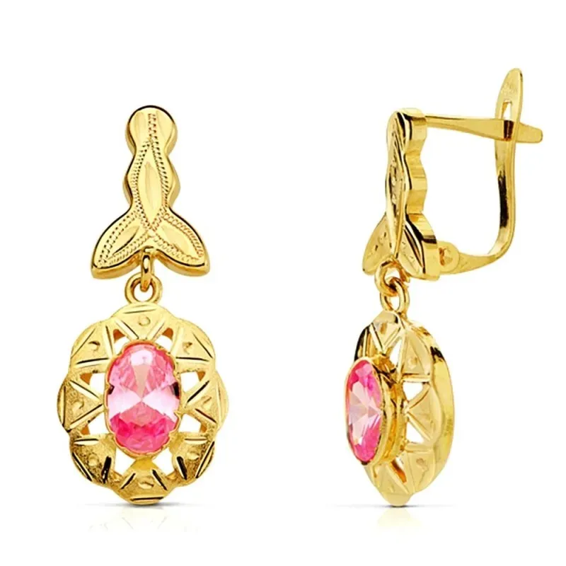 Pendientes oro 18k cubanas ovalados 23mm. [AB2850]