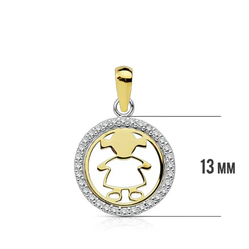 Colgante oro 18k silueta niña multipiedra 13mm. [AB2896]