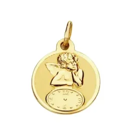 Medalla oro 9k bebé ángel sobre reloj 15mm. ligera [AB3229GR]
