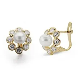 Pendientes oro 18k comunión perla circonita 11mm. [AB4202]