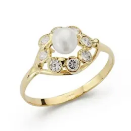 Sortija oro 18k comunión perla circonitas [AB4203]
