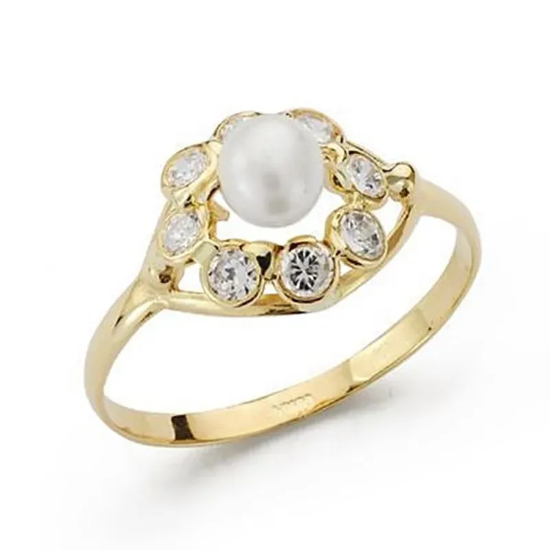 Sortija oro 18k comunión perla circonitas [AB4203]