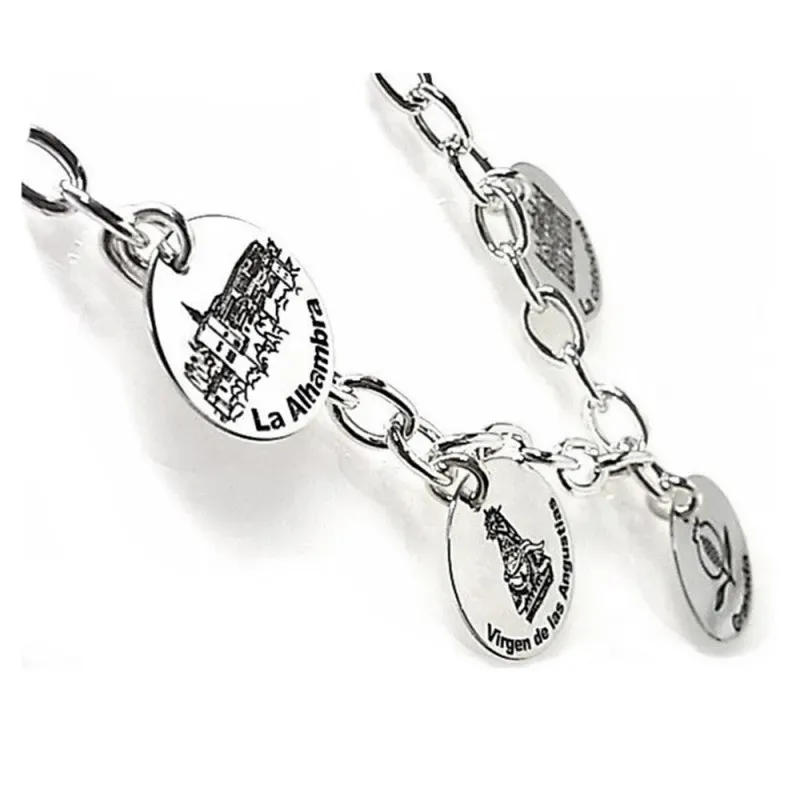 Pulsera plata Ley 925m asas motivos discos 15 mm. Granada [AB4302]