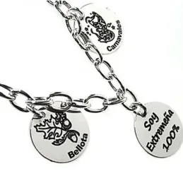 Pulsera plata Ley 925m Badajoz asas motivos discos 15 mm. [AB4308]
