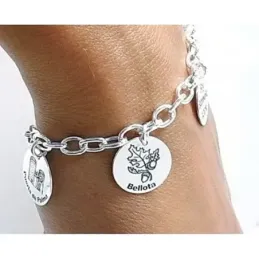 Pulsera plata Ley 925m Badajoz asas motivos discos 15 mm. [AB4308]