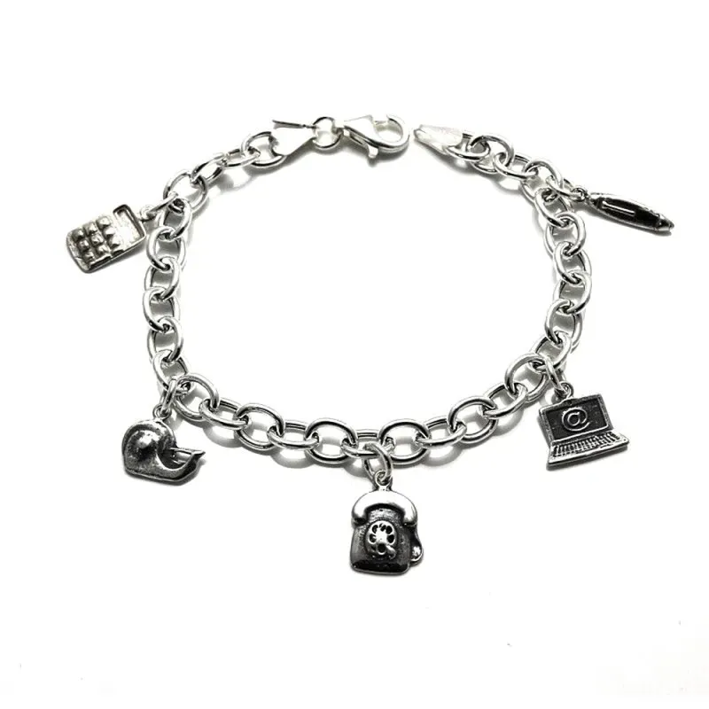 Pulsera plata Ley 925m asas fetiches dependienta colgando [AB4309]