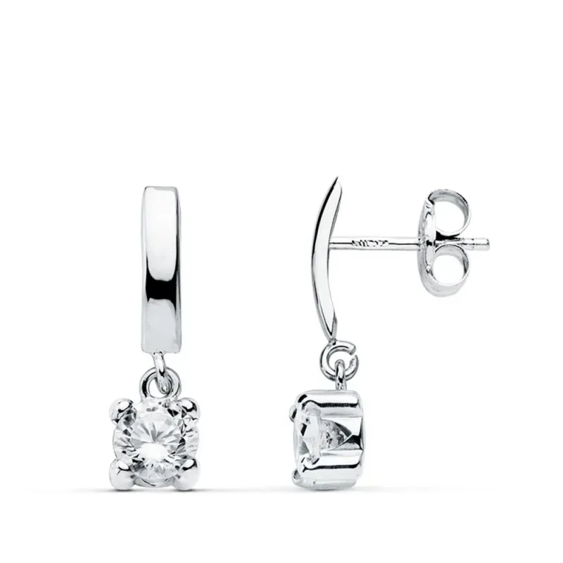 Pendientes oro blanco 18k largos garras circonita 15mm. [AB4637]