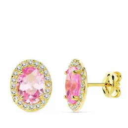 Pendientes oro 18k 10mm. centro piedra rosa circonitas [AB4759]