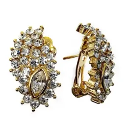 Pendientes bisutería metal dorados 27mm. ovalados piedras [AB5063]