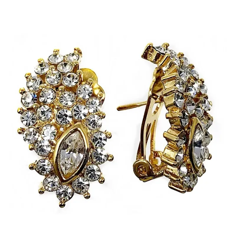 Pendientes bisutería metal dorados 27mm. ovalados piedras [AB5063]