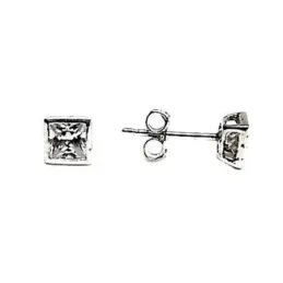 Pendientes plata Ley 925m lisos circonita cuadrada [AB5249]