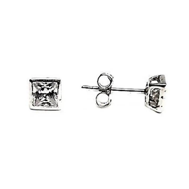 Pendientes plata Ley 925m lisos circonita cuadrada [AB5249]