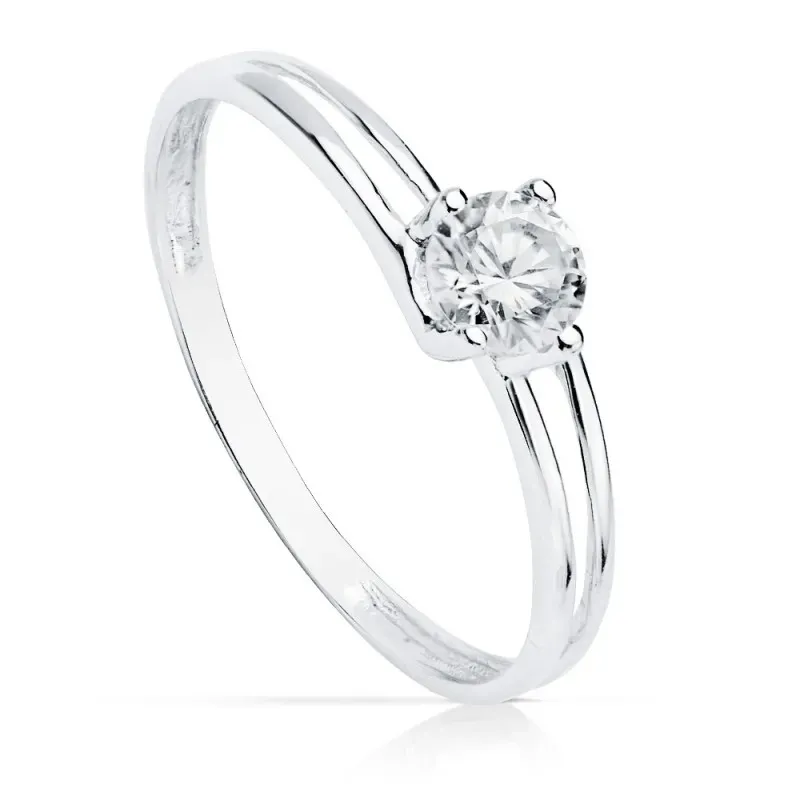Solitario oro blanco 18k detalle circonita 4.5mm. tira doble [AB8756]