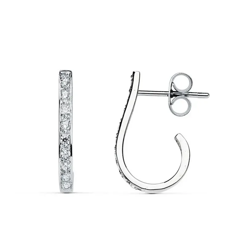 Pendientes oro blanco 18k 18mm. curva circonitas [AB8765]