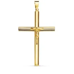 Colgante oro 18k cruz Cristo 38mm. media caña crucifijo [AB8789]