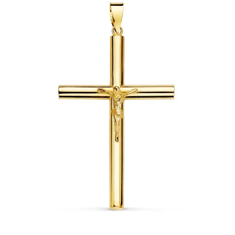 Colgante oro 18k cruz Cristo 38mm. media caña crucifijo [AB8789]