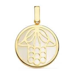 Colgante oro 18k mano de Fátima 20mm. nácar cerco [AB8833]