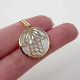 Colgante oro 18k mano de Fátima 20mm. nácar cerco [AB8833]