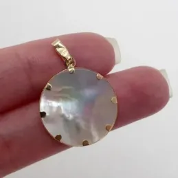 Colgante oro 18k mano de Fátima 20mm. nácar cerco [AB8833]