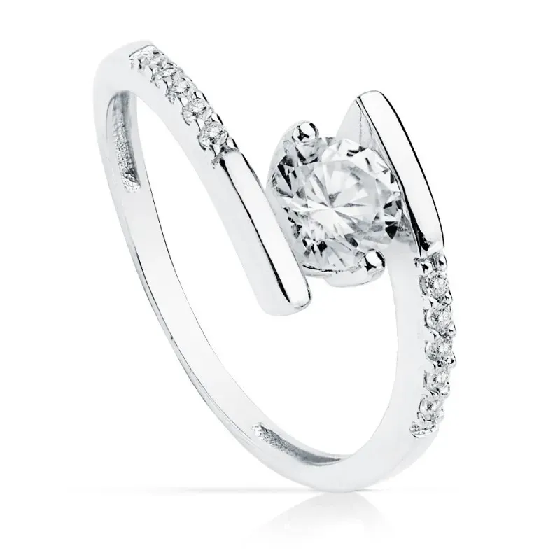 Solitario oro blanco 18k  circonita 5.5mm ancho cuerpo 1.5mm [AB8929]