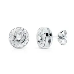 Pendientes oro 18k blanco 7mm. chatón greca circonita 4.5mm. [AB9399]