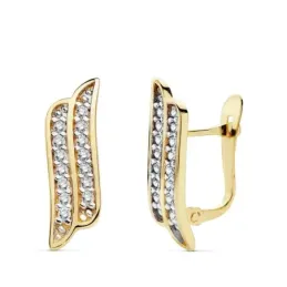 Pendientes oro 18k dos bandas 16mm. circonitas [AC0125]