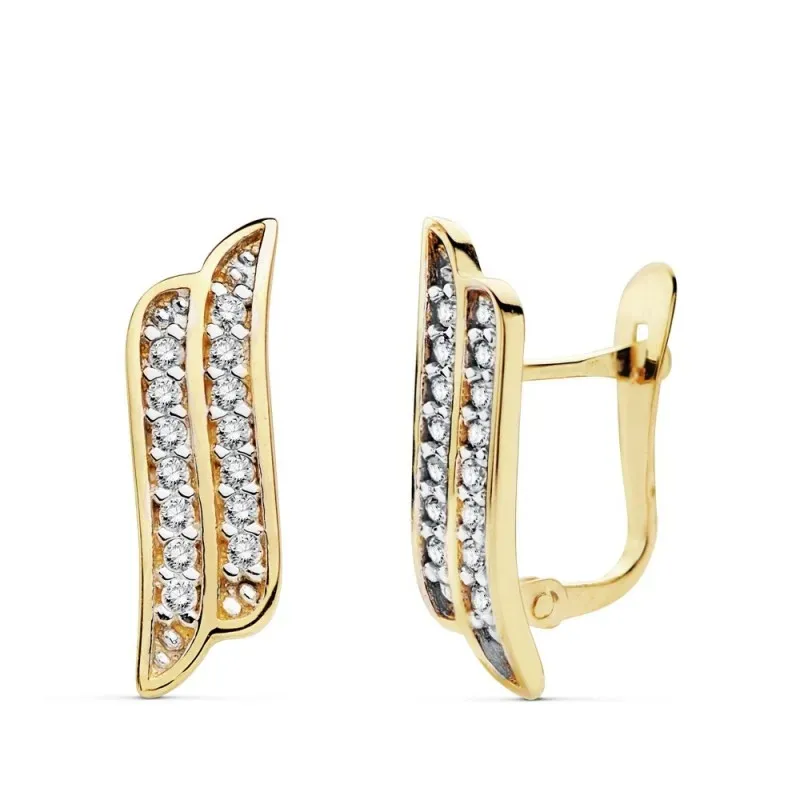 Pendientes oro 18k dos bandas 16mm. circonitas [AC0125]