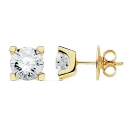 Pendientes oro 18k circonita 7mm. niña presión 4 garras [AC0159]