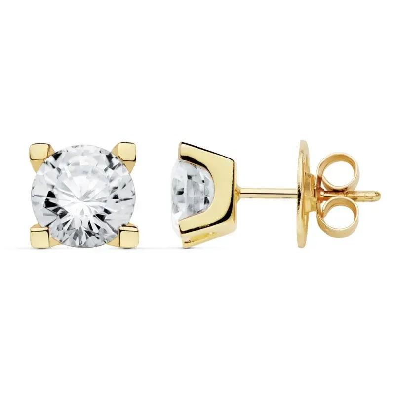 Pendientes oro 18k circonita 7mm. niña presión 4 garras [AC0159]
