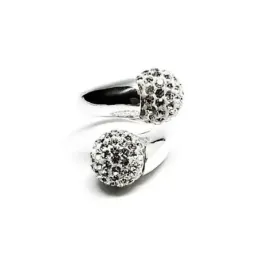 Sortija plata Ley 925m lisa piedra simil blanco bolas 12mm. [AC0254]