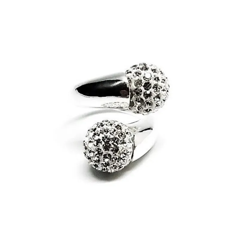 Sortija plata Ley 925m lisa piedra simil blanco bolas 12mm. [AC0254]